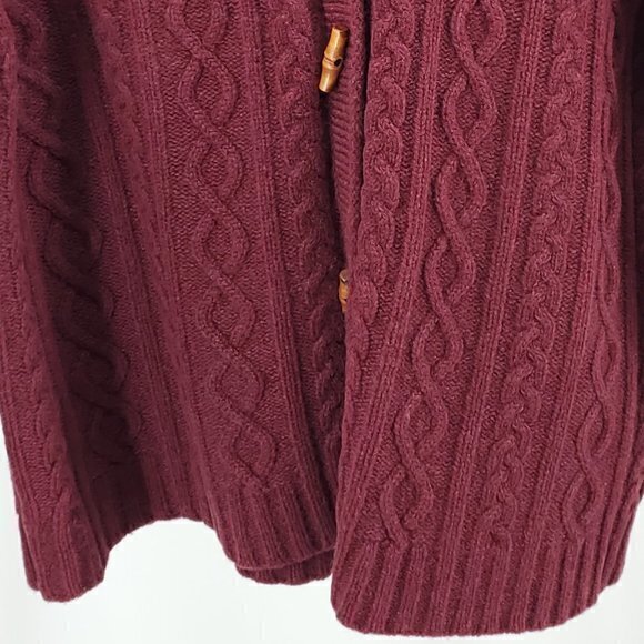 Y2K Eddie Bauer Lambswool-Blend Chunky Hooded Cardigan Sweater L Tall Red - Picture 10 of 16